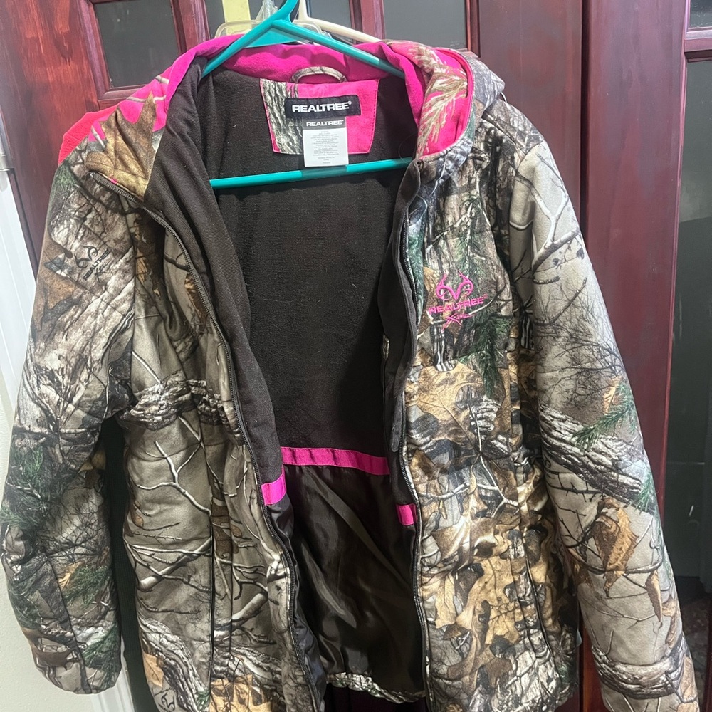 Realtree Jacket Womens Hooded Puffer Camo Fleece Lined Oversized Outdoor